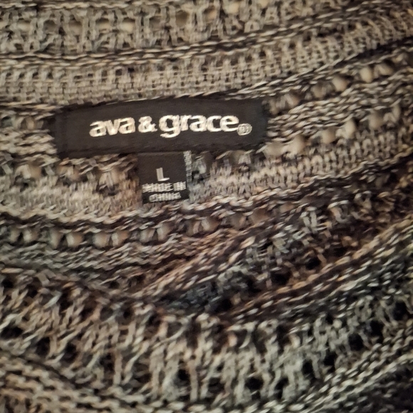 Ava & Grace Women's Crochet Black, Gray And White Cowl Neck Sweater - Picture 5 of 8